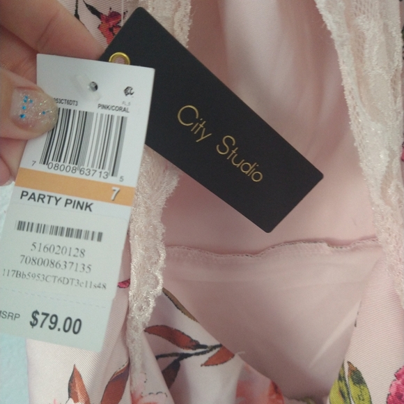City Studio brand Size 7 Party Pink Floral Pattern Dress, NWT. 2 for $20 - Picture 5 of 5